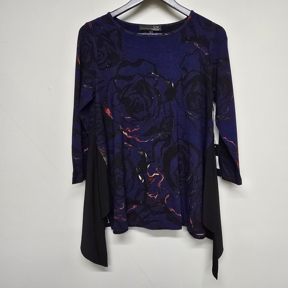 Liv by habitat clothes Floral Tunic Top Womens S Asymmetrical Lagenlook Artsy